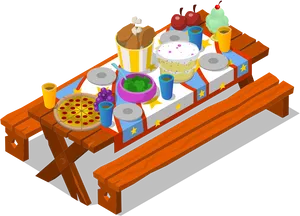 Picnic Table Clipartwith Food PNG Image