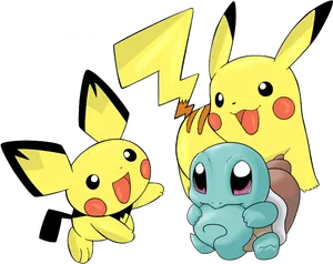 Pikachu_and_ Squirtle_ Friends_ Illustration PNG Image