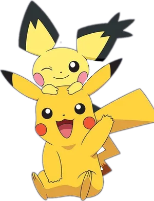 Pikachuand Pichu Happy Illustration PNG Image