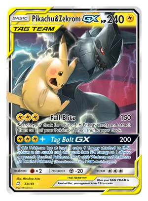 Pikachuand Zekrom G X Tag Team Pokemon Card PNG Image