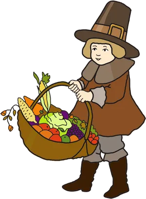 Pilgrimwith Harvest Basket PNG Image