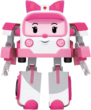 Pink Animated Ambulance Robot PNG Image