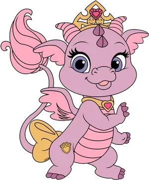 Pink_ Animated_ Dragon_with_ Crown PNG Image