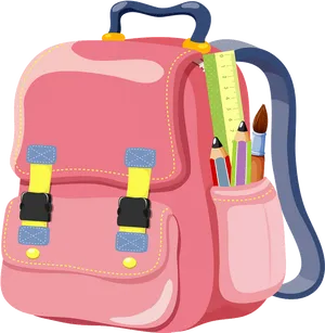 Pink Backpackwith School Supplies PNG Image