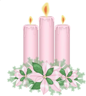 Pink Christmas Candles Decoration PNG Image