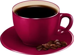 Pink Coffee Cup With Beans PNG Image