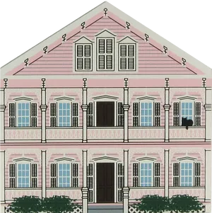 Pink Colonial House Illustration PNG Image