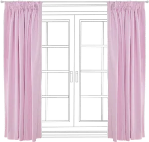 Pink Curtains French Doors PNG Image