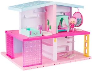 Pink Dollhousewith Figuresand Furniture PNG Image