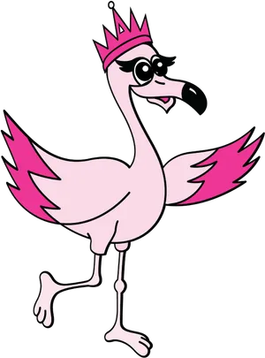 Pink Flamingo Cartoon Crowned Bird.png PNG Image