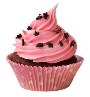 Pink Frosted Chocolate Cupcakewith Sprinkles PNG Image