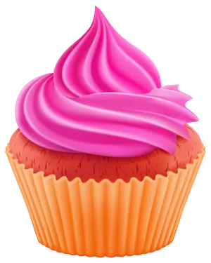 Pink Frosted Cupcake Illustration PNG Image