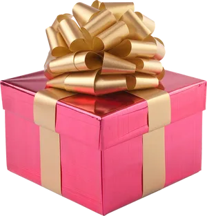 Pink Gift Boxwith Golden Ribbon PNG Image