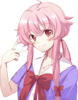 Pink Haired Anime Girl Gesture PNG Image