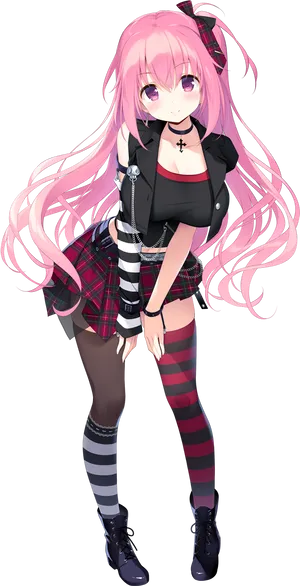 Pink Haired Anime Girl With Bangs PNG Image