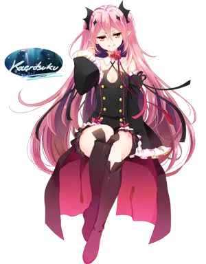 Pink Haired Anime Vampire Girl PNG Image