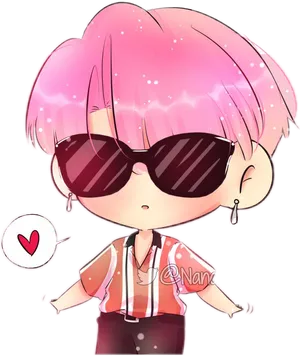 Pink Haired Chibi Character With Sunglasses PNG Image