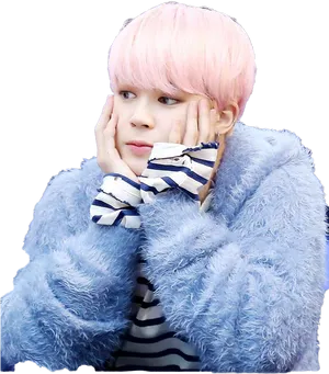 Pink Haired Person Resting Faceon Hands PNG Image