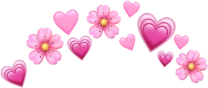 Pink Heartsand Flowers PNG Image