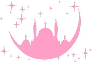 Pink Mosque Silhouette Starry Night PNG Image