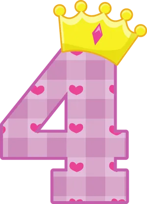 Pink Number4with Crownand Hearts PNG Image