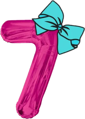 Pink Number7 Balloonwith Blue Bow PNG Image