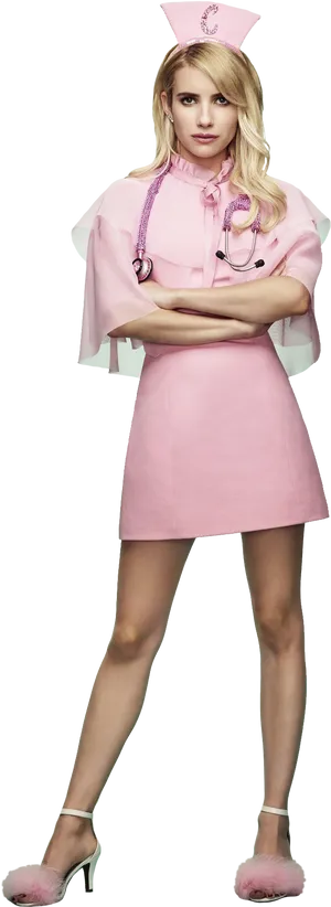 Pink Nurse Costume Pose PNG Image