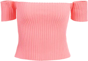 Pink Ribbed Off Shoulder Crop Top PNG Image