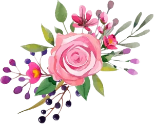 Pink Rose Watercolor Floral Arrangement PNG Image