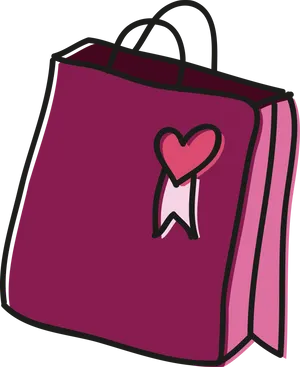 Pink Shopping Bag With Heart Design PNG Image