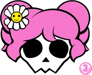 Pink Skull With Flower Clip_ Vector Art PNG Image