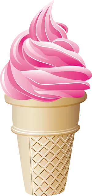 Pink Soft Serve Ice Cream Cone PNG Image