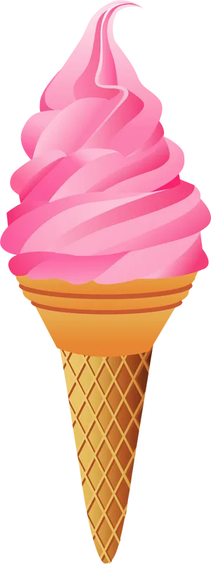 Pink Soft Serve Ice Cream Cone PNG Image