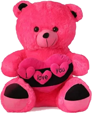 Pink Teddy Bear With Love Heart PNG Image