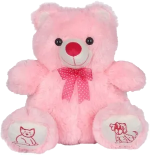 Pink Teddy Bearwith Bowand Embroidery PNG Image