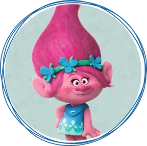 Pink Troll Character Circle Frame PNG Image