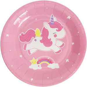 Pink Unicorn Paper Plate PNG Image