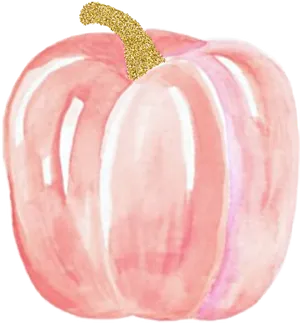 Pink Watercolor Pumpkinwith Glitter Stem PNG Image