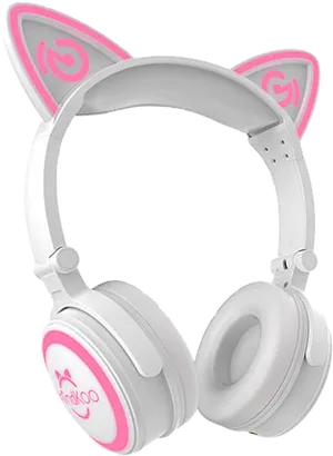 Pinkand White Cat Ear Headphones PNG Image