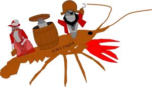 Pirate Crayfish Cartoon Adventure PNG Image