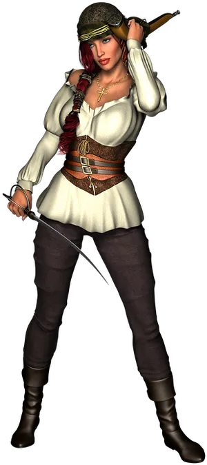 Pirate Woman Character Pose PNG Image