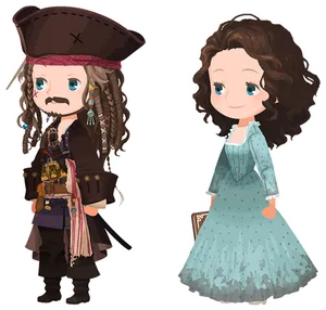 Pirateand Lady Cartoon Characters PNG Image