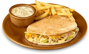 Pita Sandwich Mealwith Friesand Coleslaw PNG Image