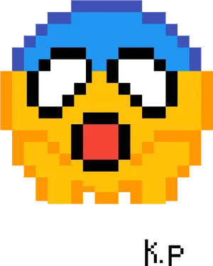 Pixel Art Blue Haired Emoji PNG Image