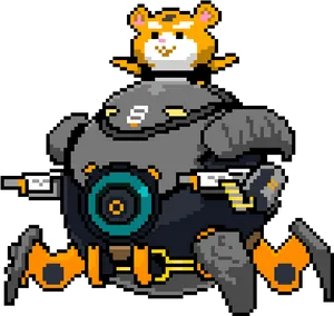 Pixel Art_ Hamster Piloted Robot PNG Image