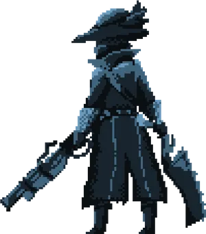 Pixel Art Hunterwith Rifle PNG Image