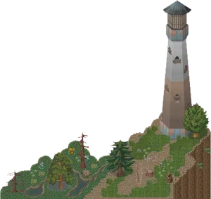 Pixel Art Lighthouse Cliffside PNG Image