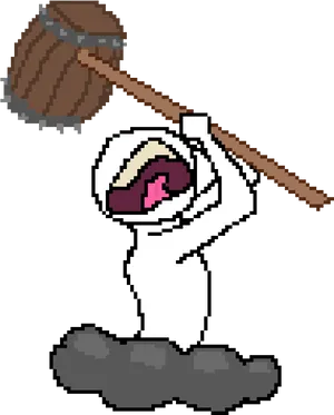 Pixel Art Mummy Swinging Hammer PNG Image