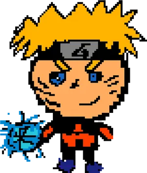 Pixel Art Ninja Character With Rasengan PNG Image