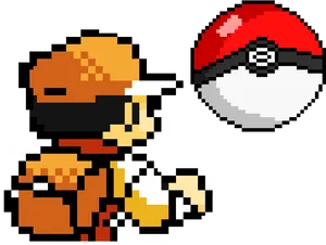 Pixel Ashand Pokeball PNG Image